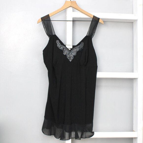 Fashion Bug VTG Y2K Black Beaded Neckline Flowy Tank Top Blouse Size XL - Picture 5 of 8
